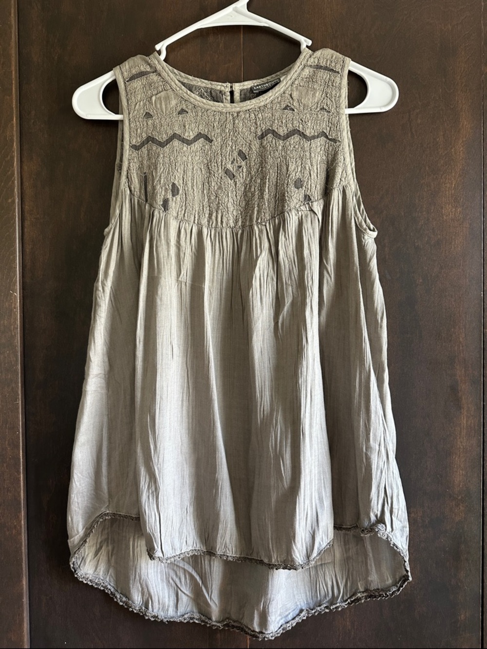 EARTHBOUND Taupe Sleeveless Embroidered Flow Tank